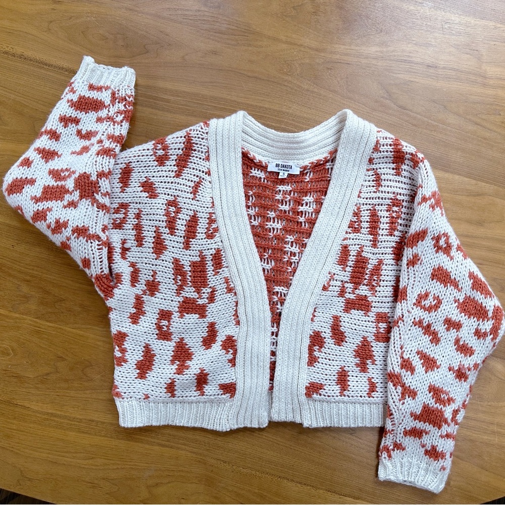 BB Dakota Orange and Cream Print Open Front Cardigan Size S